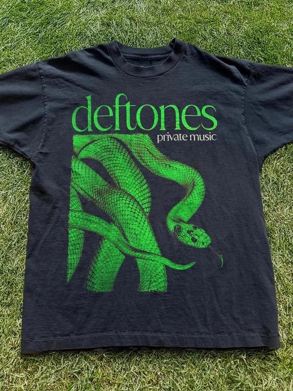 Deftones 'Private Music' Black T-Shirt with Green Snake Graphic